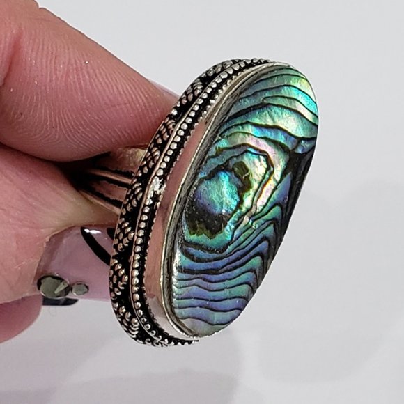 Hand Crafted Jewelry - Abalone Shell gemstone, 925 silver ring